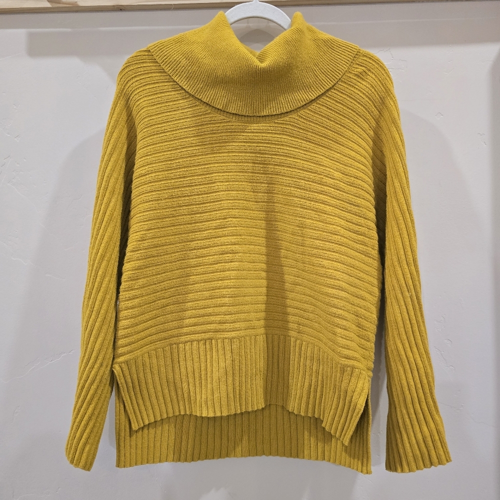 Moth x Anthropologie Mustard Yellow Turtleneck Cowl Neck Slouchy Sweater Size L